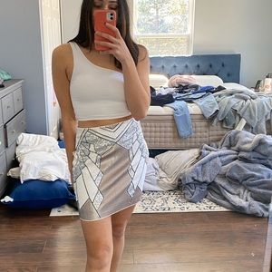 White and Silver Sequins Mini Skirt